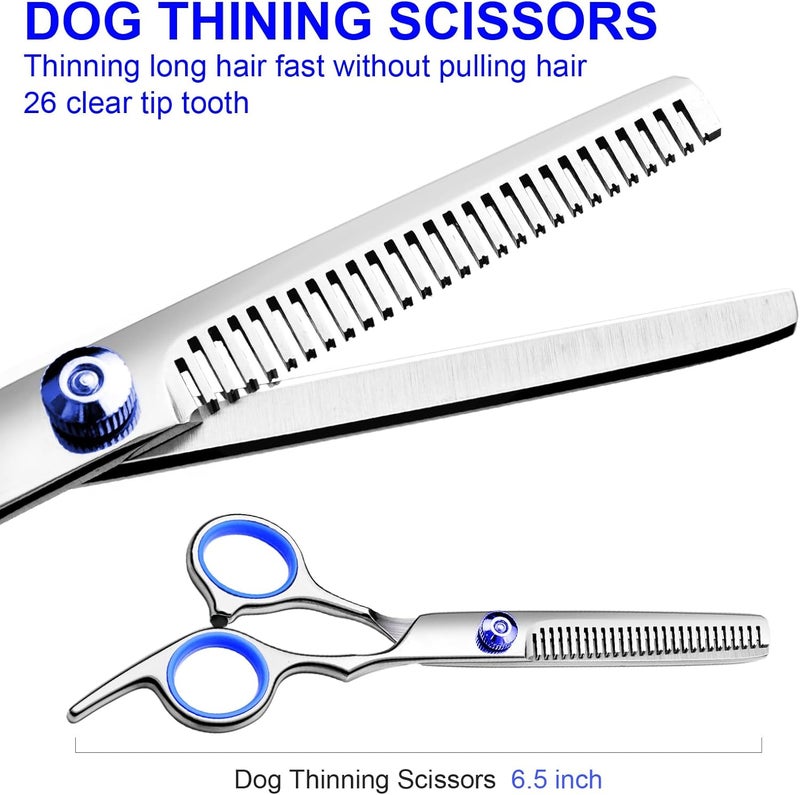 FAIGEO Professional Dog Grooming Scissors Kit, Titanium Coated Dog Scissors for Grooming, Grooming Shears Kit - Straight,Thinning, Curved Scissors and Comb for Dog Cat Pet (Blue 5 in 1) - Image 4
